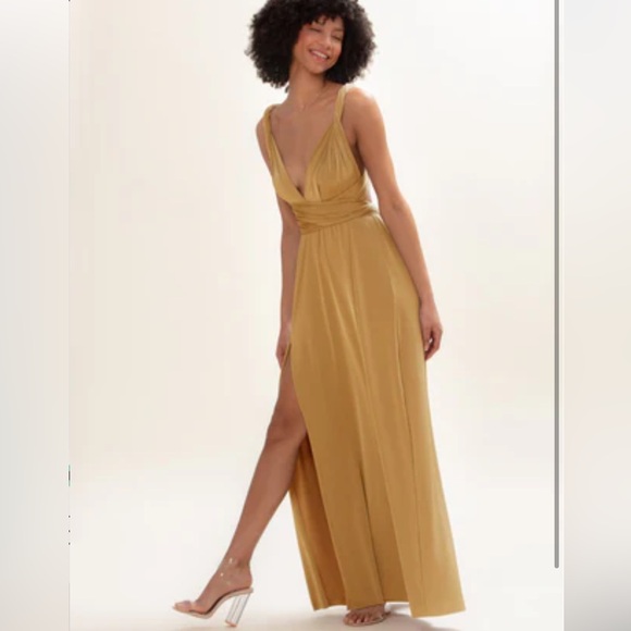 L'ATISTE by Amy Multiway Infinity Convertible Dress, Champagne Gold Size S - Picture 3 of 14